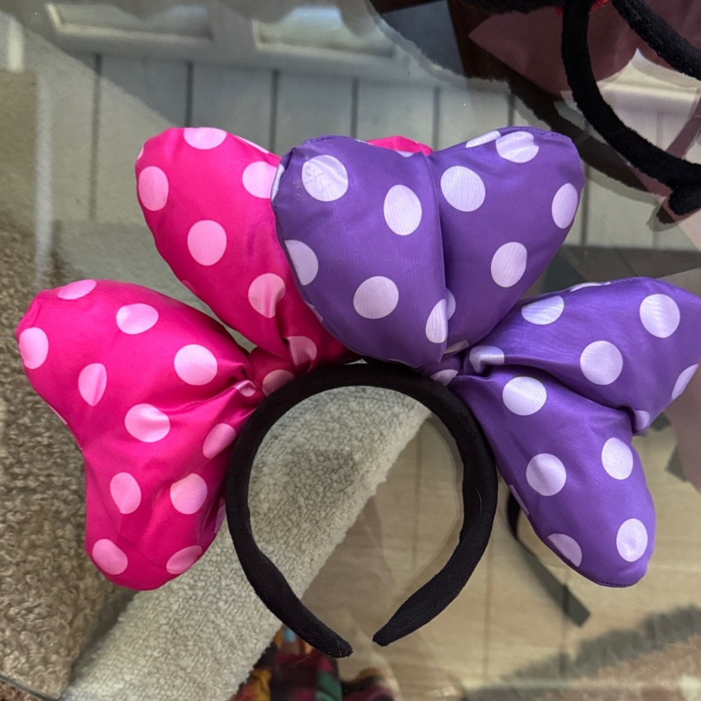 Disney Double Bow Pink and Purple Polka Dot Mickey Ears Headband